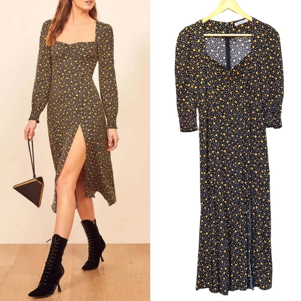 REFORMATION Lacey 3/4 Sleeves Dress in Carolina Floral-10